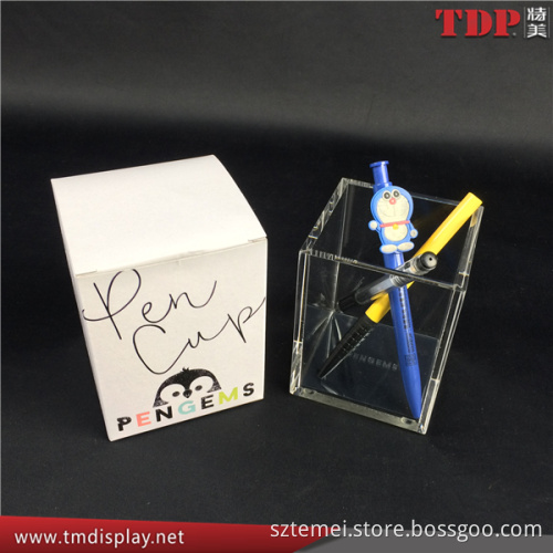 custom wholesale suqare pen box clear acrylic pen holder with metal base